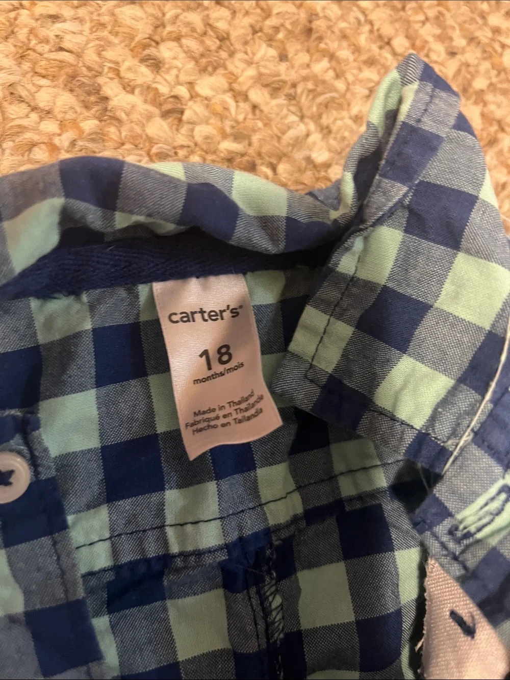 Carter's Navy and Mint Gingham Button Romper
